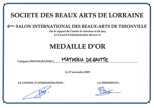 medaille d'or de photographie de Mathieu Degrotte